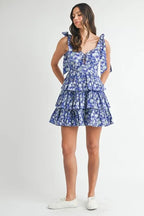 Fiona | Blue Vibrant Floral Layered Mini Dress - HoneyvineDress