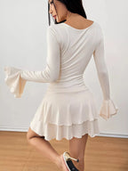 Magnolia | Playful Ruffle Hem Flounce Sleeve Mini Dress - HoneyvineDress
