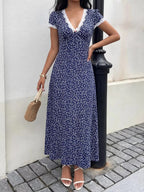 Vera | Cute Floral Print Lace Trim Maxi Dress - HoneyvineDress