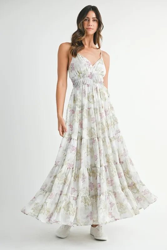 Lillian | Floral Holiday Garden Party Maxi Dress - HoneyvineDress