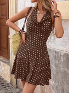 Livia | Flirty Brown Polka Dot Mini Vacation Dress - HoneyvineDress