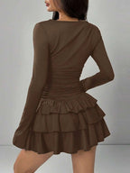 Paula | Cute Long Sleeve Ruched Mini Party Dress - HoneyvineDress