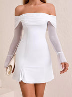 Irene | Iconic Off - Shoulder Long Sleeve Mini Dress - HoneyvineDress