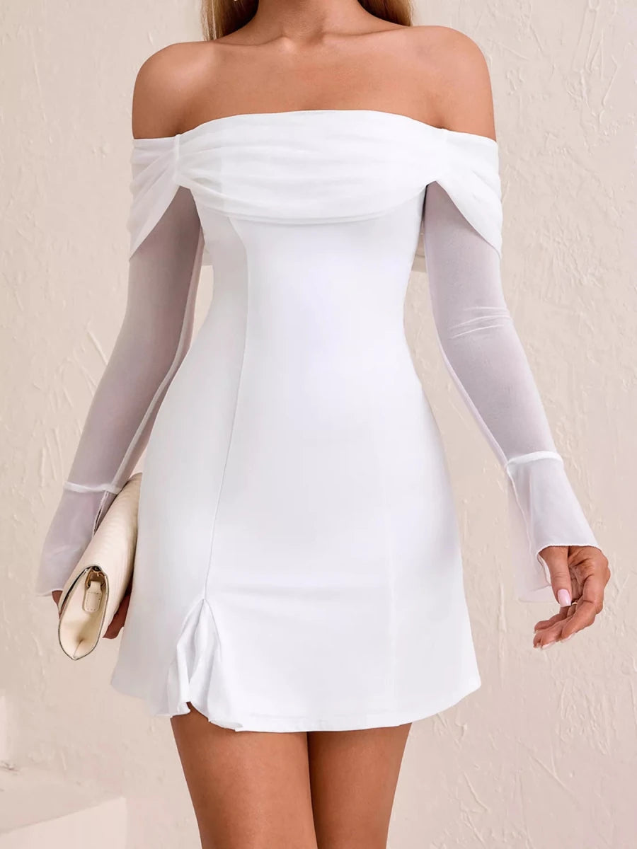 Irene | Iconic Off - Shoulder Long Sleeve Mini Dress - HoneyvineDress