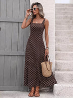 Polka Dot Maxi Dress – Sleeveless Square Neck A-Line Summer Dress - Honeyvine
