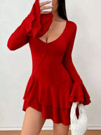 Magnolia | Playful Ruffle Hem Flounce Sleeve Mini Dress - HoneyvineDress