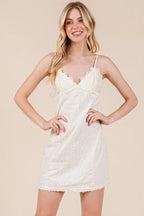 Arabella | Romantic White Lace Mini Cami Dress - HoneyvineDress