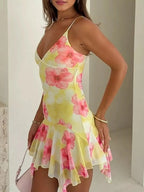 Lucia | Elegant Sheer Floral Print Mini Party Dress - HoneyvineDress