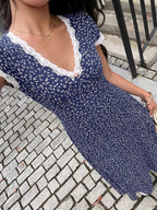 Vera | Cute Floral Print Lace Trim Maxi Dress - HoneyvineDress