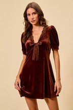 Amara | Romantic Velvet Lace Babydoll Mini Dress - HoneyvineDress