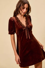 Amara | Romantic Velvet Lace Babydoll Mini Dress - HoneyvineDress