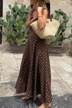 Women's Polka Dot Maxi Dress – Sleeveless A-Line Summer Dress with Square Neck - Honeyvine