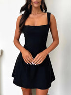 Eve | Feminine Navy Blue Skater Mini Casual Summer Dress - HoneyvineDress