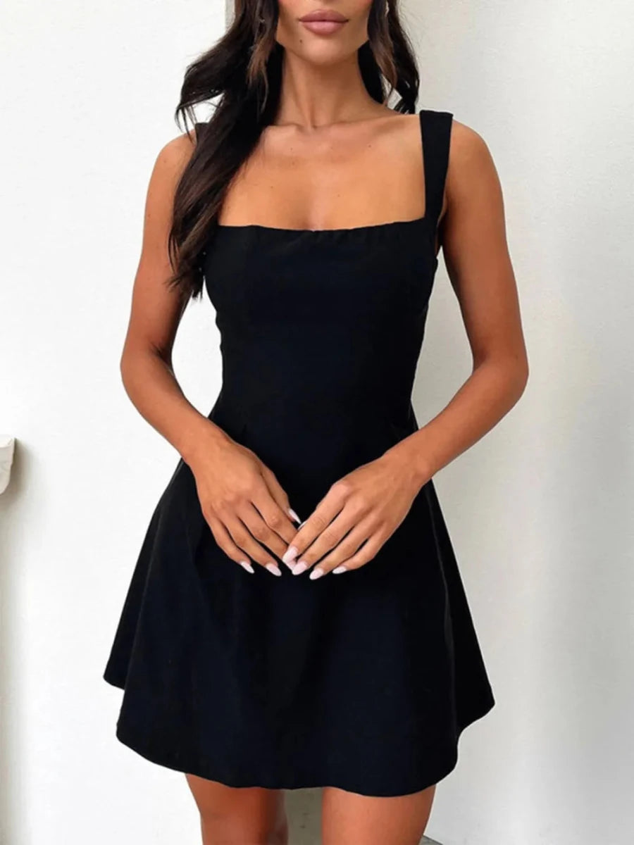 Eve | Feminine Navy Blue Skater Mini Casual Summer Dress - HoneyvineDress