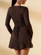 Long Sleeve Mini Dress – Elegant Fit & Flare Skater Dress with Crew Neck - Honeyvine