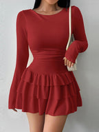 Paula | Cute Long Sleeve Ruched Mini Party Dress - HoneyvineDress
