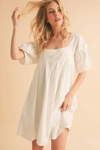 Josephine | Cotton Casual Chic Babydoll Summer Dress with Pockets - HoneyvineDress