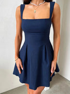 Eve | Feminine Navy Blue Skater Mini Casual Summer Dress - HoneyvineDress
