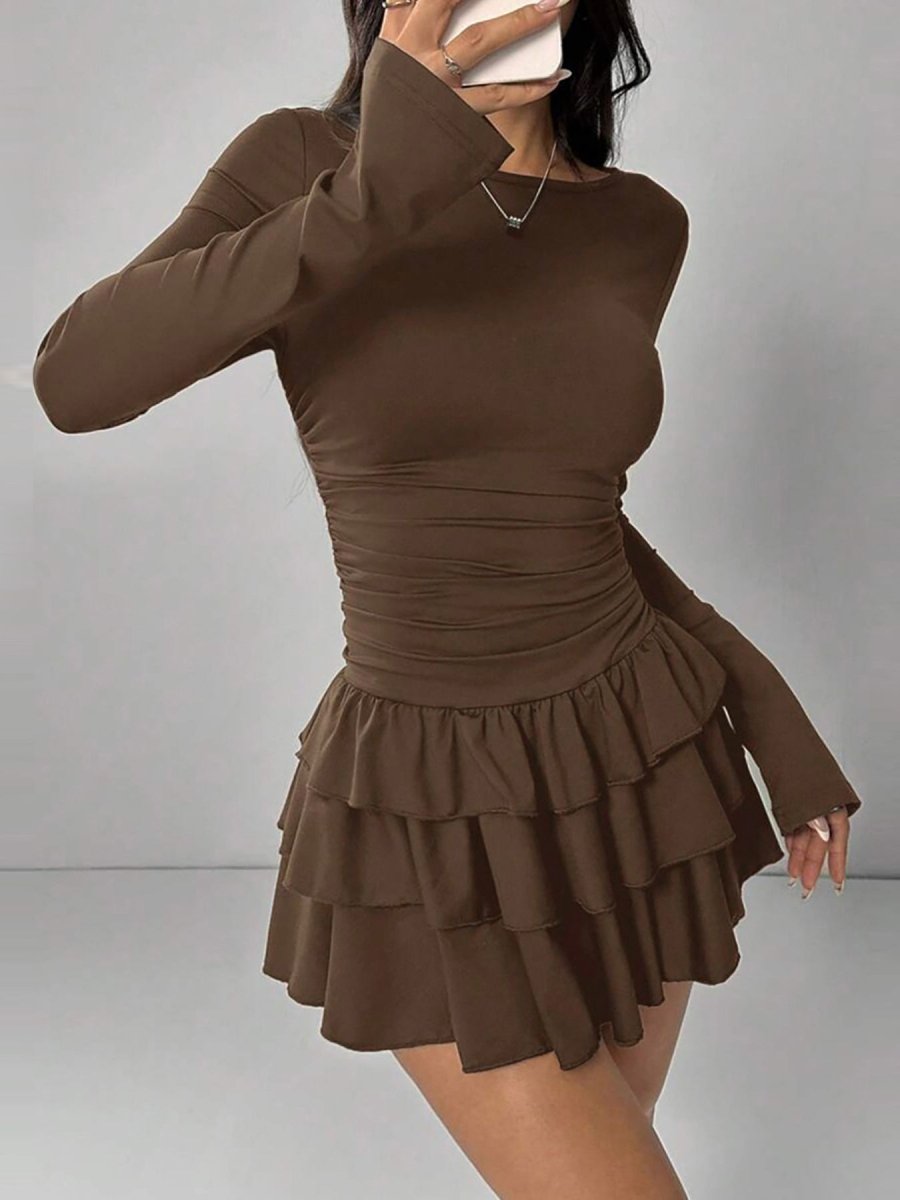 Paula | Cute Long Sleeve Ruched Mini Party Dress - HoneyvineDress