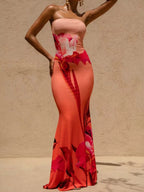 Donna | Vibrant Floral Maxi Mermaid Evening Dress - HoneyvineDress