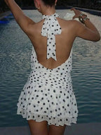 Victoria | Chic Polka Dot Halter Ruffle Backless Mini Dress - HoneyvineDress
