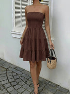 Strapless Smocked Mini Dress – Flowy Tiered Summer Dress with Bandeau Neckline - Honeyvine