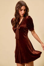 Amara | Romantic Velvet Lace Babydoll Mini Dress - HoneyvineDress