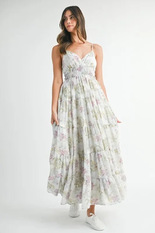 Lillian | Floral Holiday Garden Party Maxi Dress - HoneyvineDress