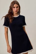 Justine | Timeless Ruffled Sweater Knit Chic Mini Dress - HoneyvineDress