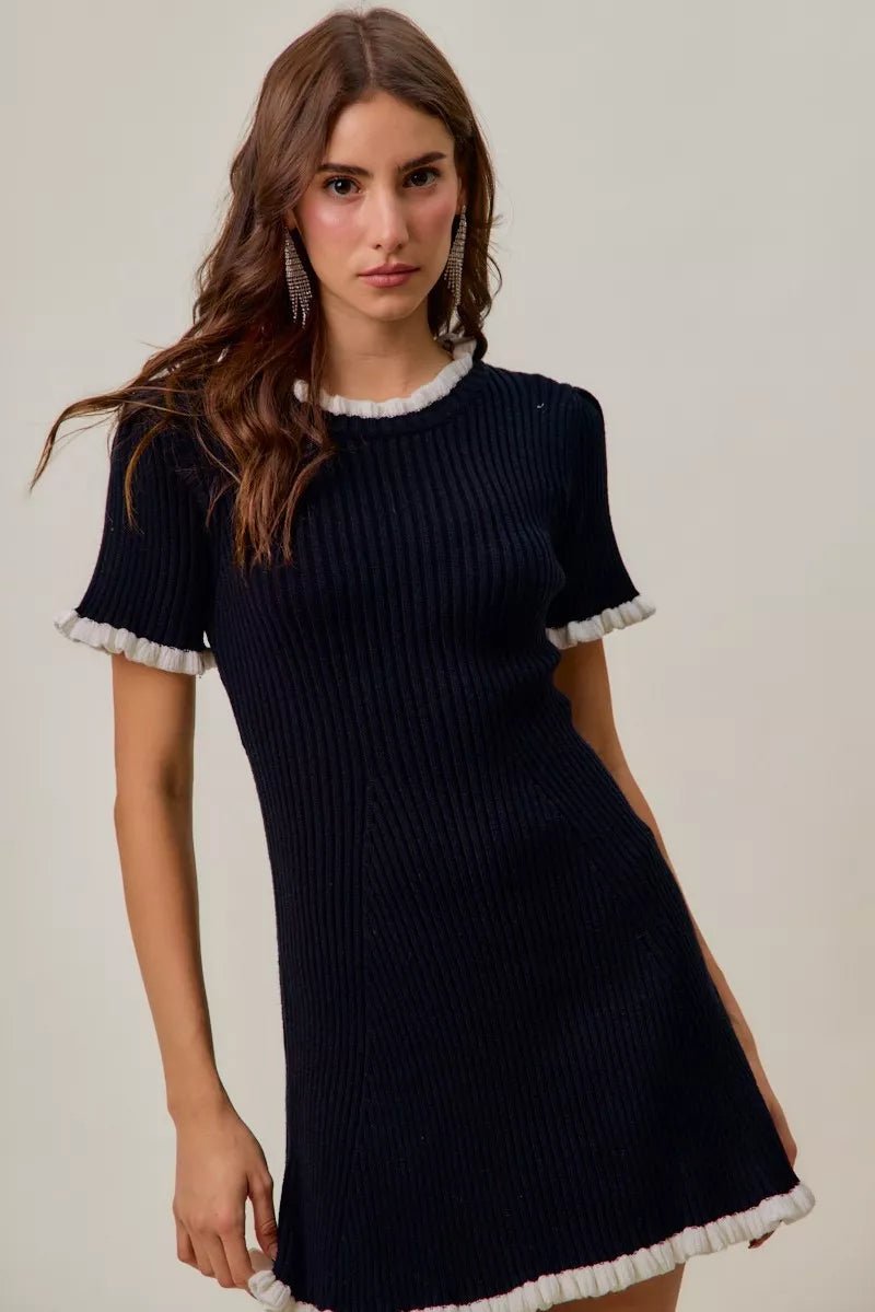 Justine | Timeless Ruffled Sweater Knit Chic Mini Dress - HoneyvineDress