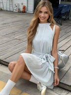 Eva | Casual Sleeveless Tie Waist Mini Flowy Summer Dress - HoneyvineDress