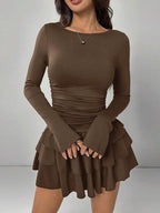 Paula | Cute Long Sleeve Ruched Mini Party Dress - HoneyvineDress