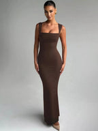 Bianca | Square Neck Sleeveless Maxi Dress - HoneyvineDress
