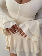 Magnolia | Playful Ruffle Hem Flounce Sleeve Mini Dress - HoneyvineDress