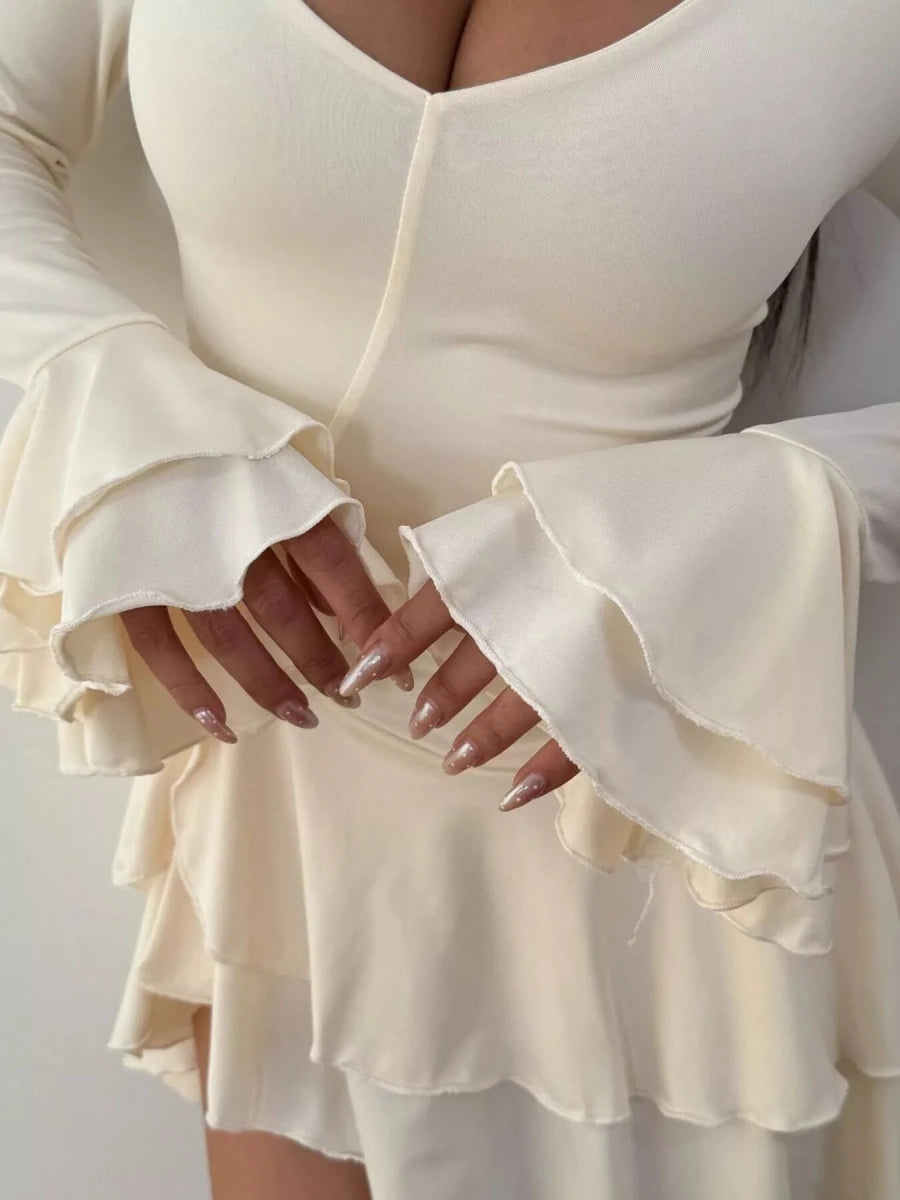 Magnolia | Playful Ruffle Hem Flounce Sleeve Mini Dress - HoneyvineDress