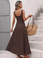 Polka Dot Maxi Dress – Sleeveless Square Neck A-Line Summer Dress - Honeyvine