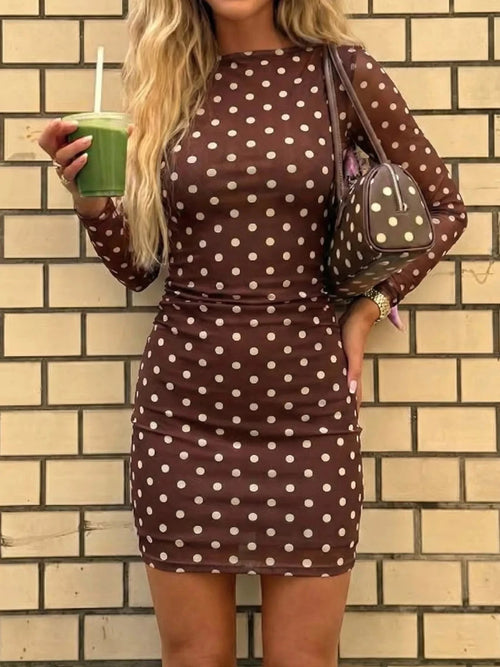 Polka Dot Long Sleeve Mini Dress - Honeyvine
