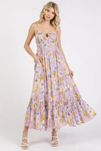 Claire | Elegant Floral Midi Summer Wedding Guest Dress - HoneyvineDress