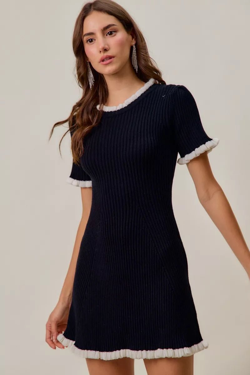 Justine | Timeless Ruffled Sweater Knit Chic Mini Dress - HoneyvineDress