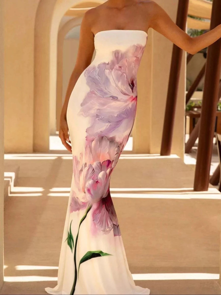 Donna | Vibrant Floral Maxi Mermaid Evening Dress - HoneyvineDress