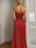 Mandy | Elegant Polka Dot Strapless Maxi Summer Dress - Honeyvine