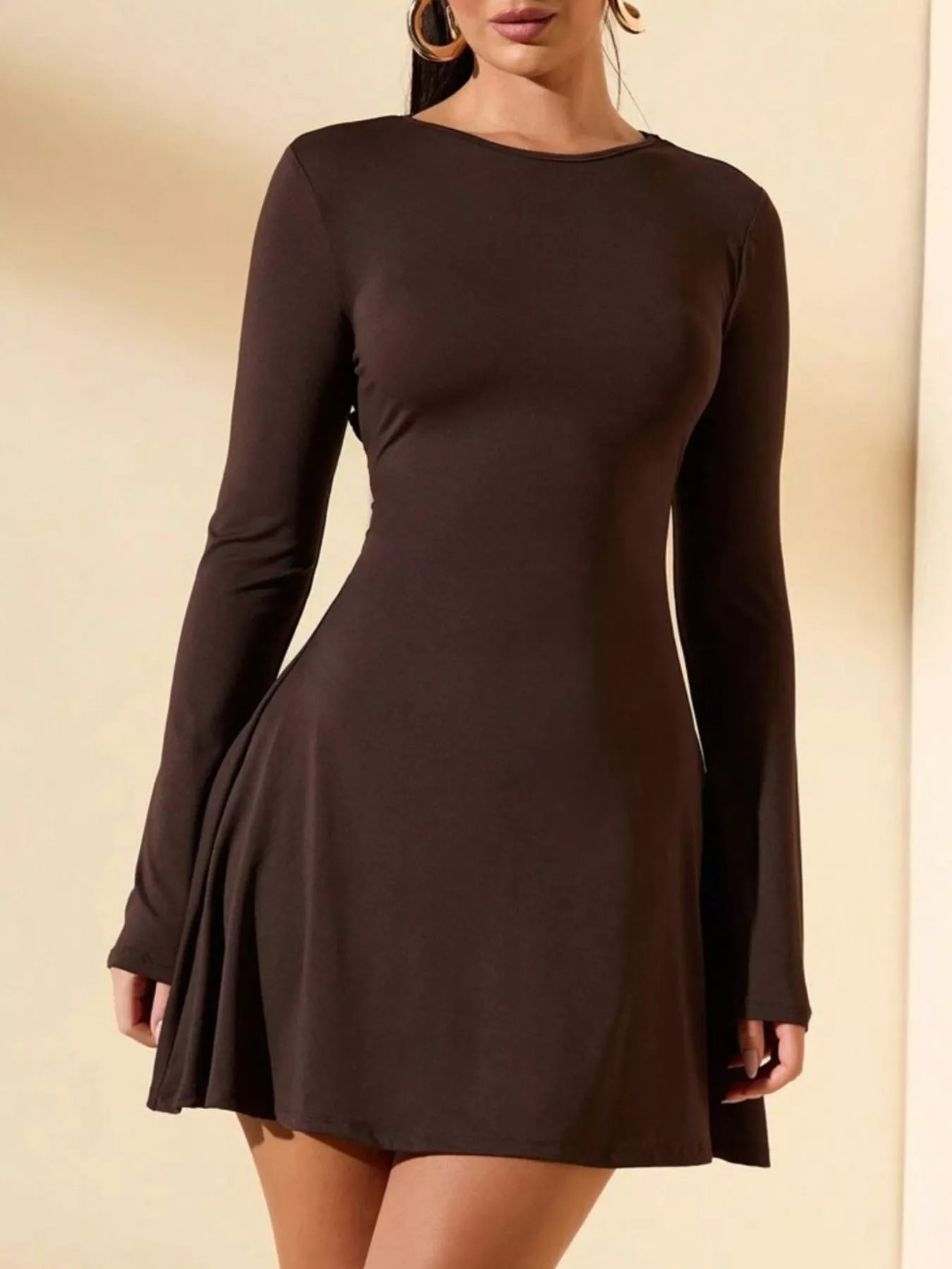 Brown long-sleeve dress on a beige background
