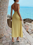 Alba | Glamorous High Slit Backless Vacation Maxi Dress - HoneyvineDress