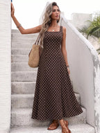 Polka Dot Maxi Dress – Sleeveless Square Neck A-Line Summer Dress - Honeyvine