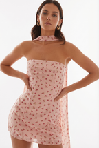 Blanca | Pink Floral Strapless Mini + Scarf