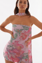 Blanca | Pink Floral Strapless Mini + Scarf