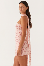 Blanca | Pink Floral Strapless Mini + Scarf