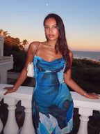 Aurora | Bold Blue Midi Cocktail Dress - HoneyvineDress