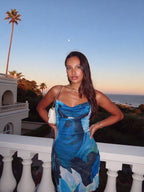 Aurora | Bold Blue Midi Cocktail Dress - HoneyvineDress