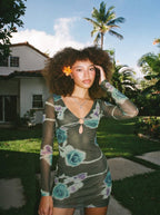 Valentina | Unique Floral Mesh Summer Mini Dress - HoneyvineDress